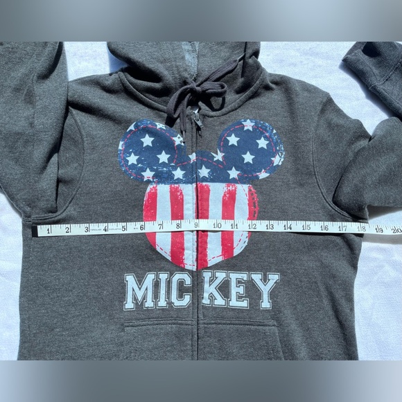 Patriotic Mickey Mouse Front Zip Hoodie Sweatshirt Fleece in Grey Size S - Picture 7 of 12